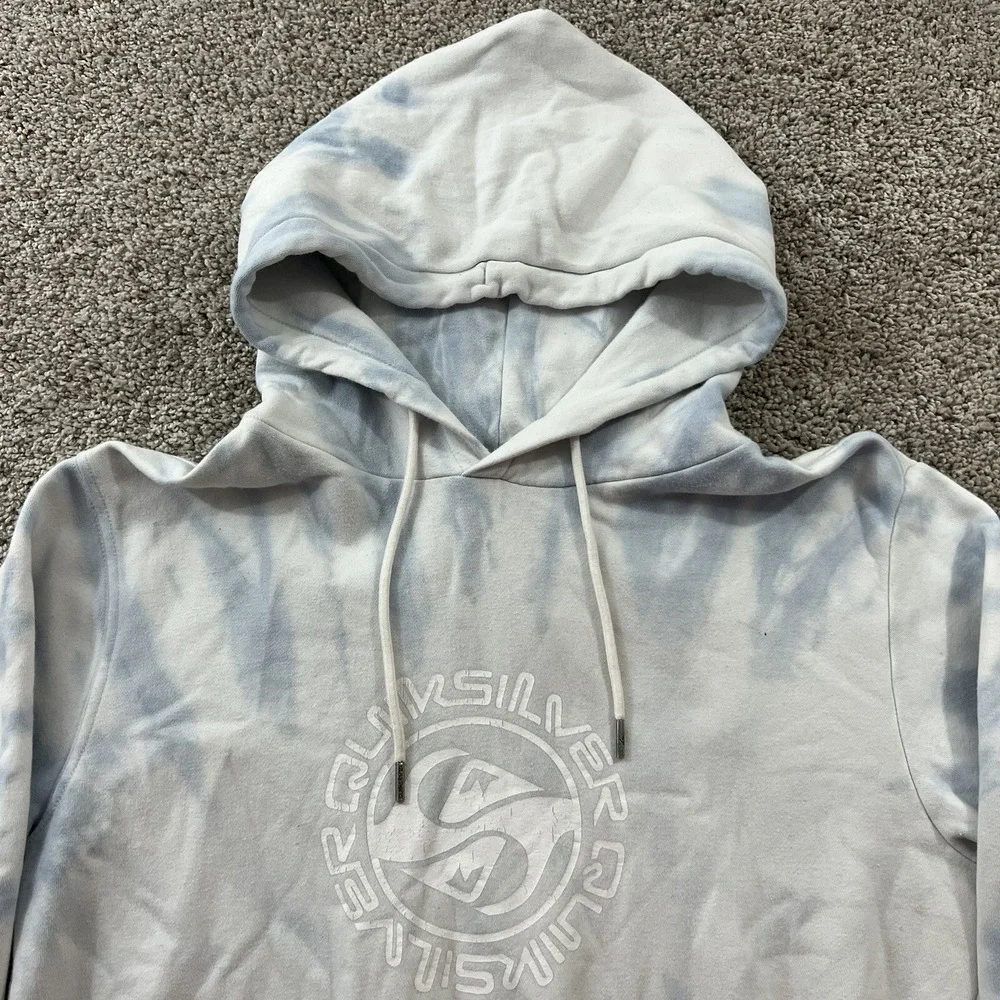 Quiksilver Sweater Mens Small White Blue Tie Dye Pullover Hoodie Streetwear Surf